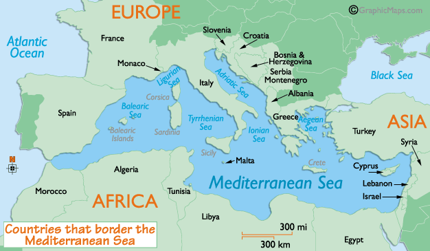 political map of the Mediterranean